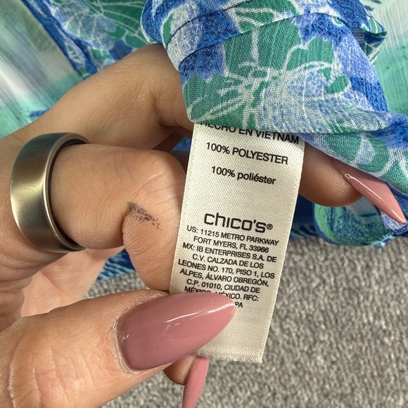 Chicos 3/4 Long Sleeve Blouse Shirt Blue Green Floral Pattern Womens 4 XXL - Picture 7 of 8